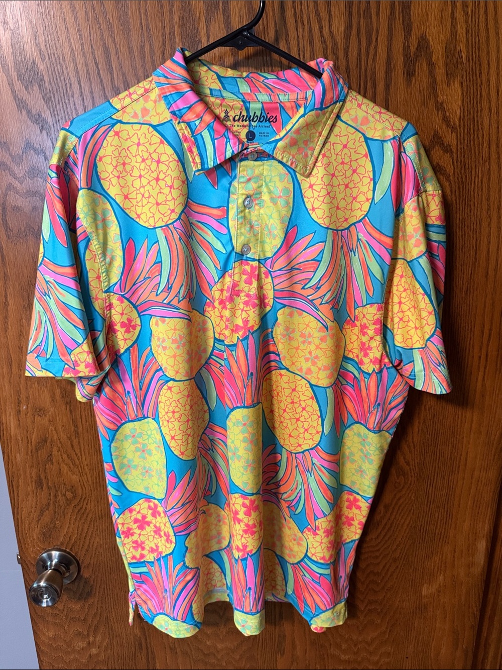 chubbies Men's Pineapple Print Polo - Yellow, Blue, Pink